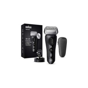 Braun series 8 8410s wet & dry shaver with charging stand and travel case, black.