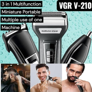 في جي ار ماكينة حلاقة 3 في 1 متعددة الوظائف للرجال V-210، قابلة لاعادة الشحن، مع اداة تشذيب شعر الانف