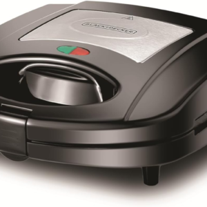 محضرة شطائر من بلاك آند ديكر موديل TS2130-B5، بتصميم عصري، مطلية بطبقة غير لاصقة، باللون الفضي والأسود، بقوة 780 واط، مع سطح قابل للإزالة وتحكم بدرجة الحرارة