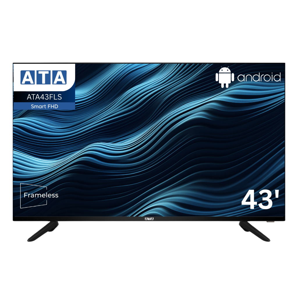 شاشة عطا 43 بوصة سمارت LED بدقة Full HD بدون فريم (ATA43FLS) – بنظام أندرويد متكامل واستقبال واي فاي