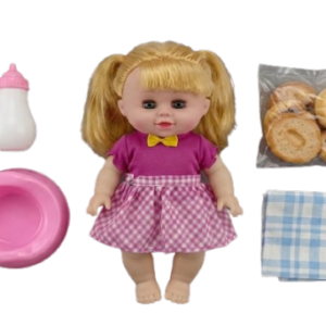 لعبة عروسة بيبى لطيفة للبنات مع مجموعة أدوات العناية والرضاعة، موديل DOLL-049